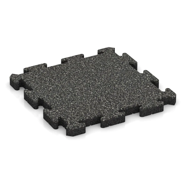 Fitness-Bodenschutzmatte von WARCO im Farbdesign Dunkelgrauer Granit mit den Abmessungen 500 x 500 x 40 mm. Produktfoto von Artikel 2932 in der Aufsicht von schräg vorne.