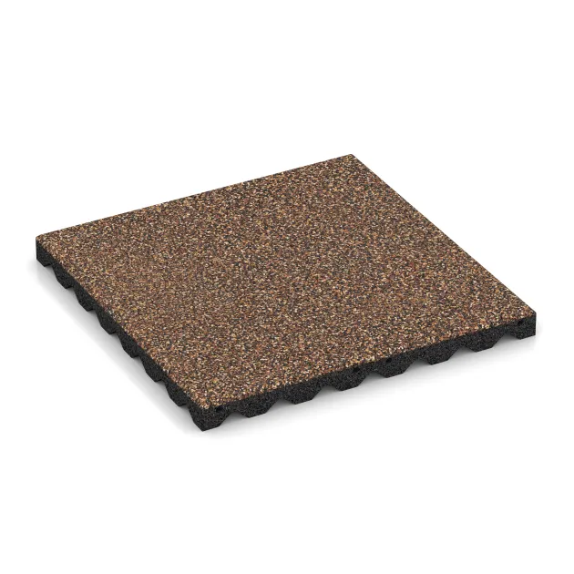 Fallschutzplatte von WARCO im Farbdesign Bast & Borke mit den Abmessungen 500 x 500 x 40 mm. Produktfoto von Artikel 5346 in der Aufsicht von schräg vorne.