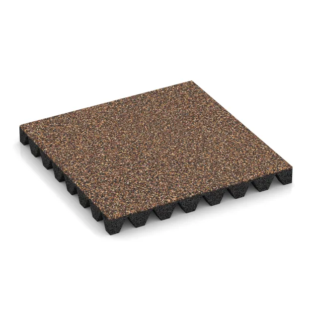 Fallschutzplatte von WARCO im Farbdesign Bast & Borke mit den Abmessungen 500 x 500 x 50 mm. Produktfoto von Artikel 5360 in der Aufsicht von schräg vorne.