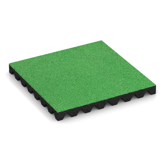 Fallschutzplatte von WARCO im Farbdesign Maigrün mit den Abmessungen 500 x 500 x 50 mm. Produktfoto von Artikel 0685 in der Aufsicht von schräg vorne.