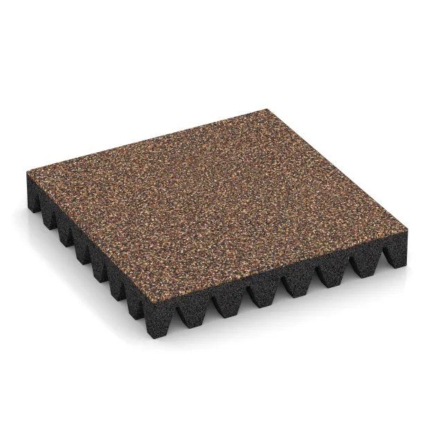 Fallschutzplatte von WARCO im Farbdesign Bast & Borke mit den Abmessungen 500 x 500 x 80 mm. Produktfoto von Artikel 5363 in der Aufsicht von schräg vorne.