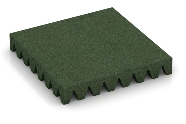 Fallschutzplatte (230 cm Fallhöhe) von WARCO im Farbdesign grasgrün mit den Abmessungen 500 x 500 x 80 mm. Produktfoto von Artikel 5596 in der Aufsicht von schräg vorne.