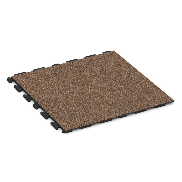 Fitnessboden Gummi-Fliesen Classic von WARCO im Farbdesign Bast & Borke mit den Abmessungen 1000 x 1000 x 30 mm. Produktfoto von Artikel 1603 in der Aufsicht von schräg vorne.