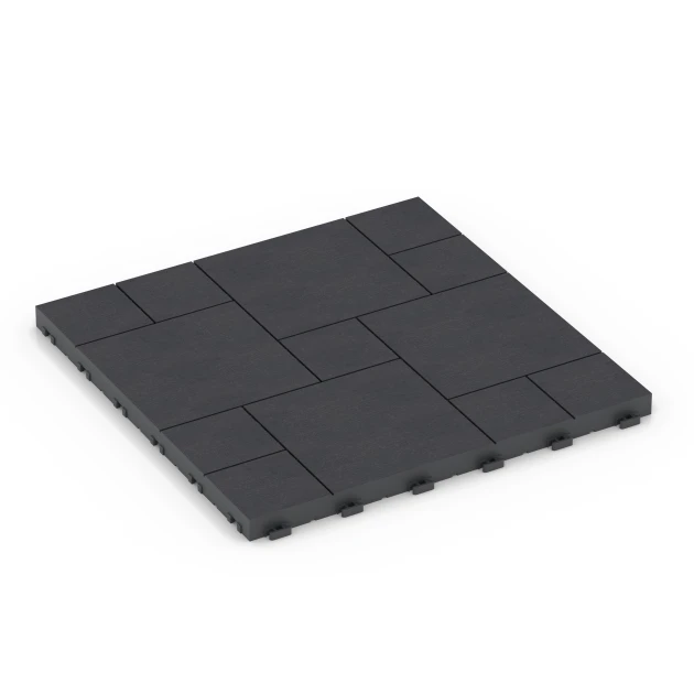 Blockmuster – Klickfliese von WARCO im Farbdesign Schiefer mit den Abmessungen 38,5 x 38,5 x 2 cm. Produktfoto von Artikel 6329 in der Aufsicht von schräg vorne.