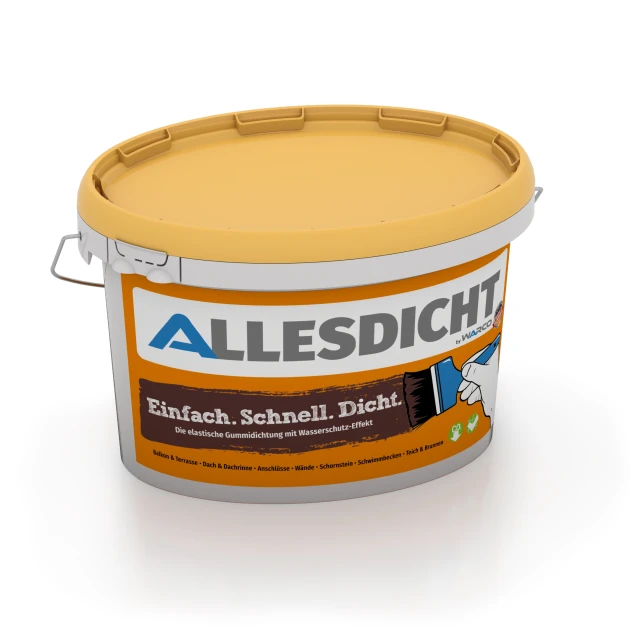 ALLESDICHT – Flüssigabdichtung von WARCO im Farbdesign Rotbraun mit den Abmessungen 3 kg | 0,9 m². Produktfoto von Artikel 0034 in der Aufsicht von schräg vorne.
