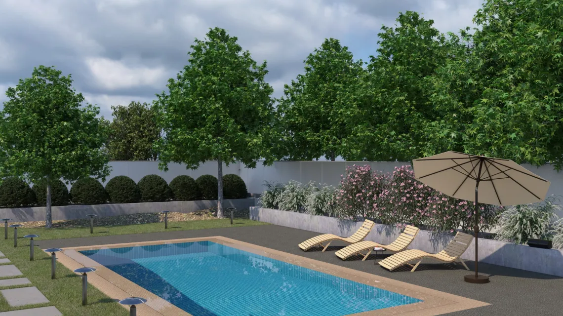 Beispielhafte Verlegung für den Artikel 2725 von WARCO - Poolfliese, Farbton Dunkelgrauer Granit in der Abmessung 500 x 500 x 30 mm.