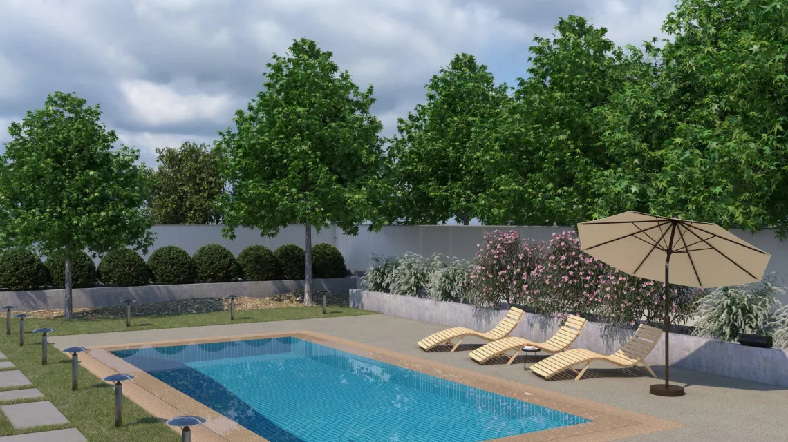 Beispielhafte Verlegung für den Artikel 2727 von WARCO - Poolfliese, Farbton Heller Granit in der Abmessung 500 x 500 x 30 mm.