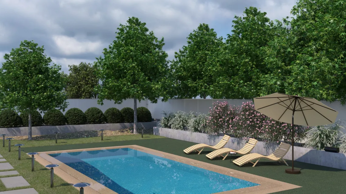 Beispielhafte Verlegung für den Artikel 2728 von WARCO - Poolfliese, Farbton Englischer Rasen in der Abmessung 500 x 500 x 30 mm.