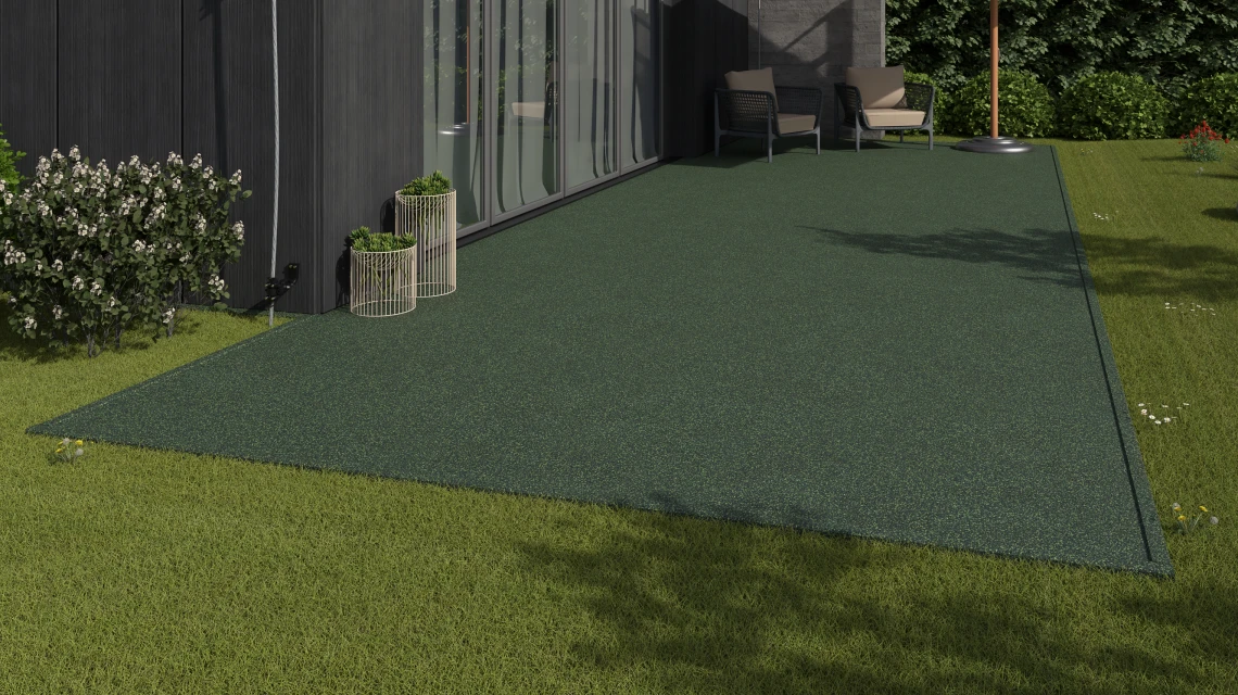 Beispielhafte Verlegung für den Artikel 3730 von WARCO - Steinteppich-Klickfliese, Farbton Englischer Rasen in der Abmessung 306 x 306 x 20 mm.