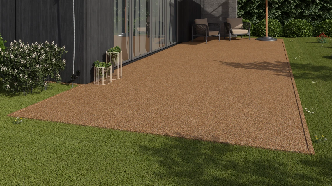 Beispielhafte Verlegung für den Artikel 3731 von WARCO - Steinteppich-Klickfliese, Farbton Terra Cotta in der Abmessung 306 x 306 x 20 mm.