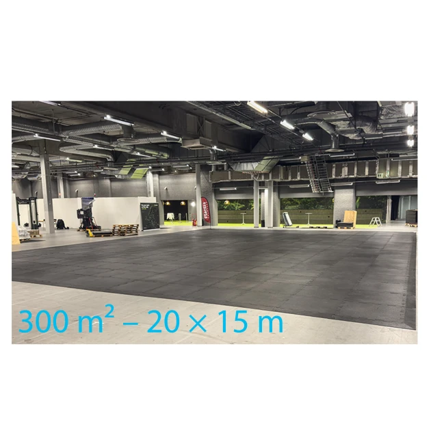 Mietboden Fitness Performance Elite von WARCO im Farbdesign Anthrazit mit den Abmessungen 15 x 20 m | 300 m². Produktfoto von Artikel 6191 in der Aufsicht von schräg vorne.