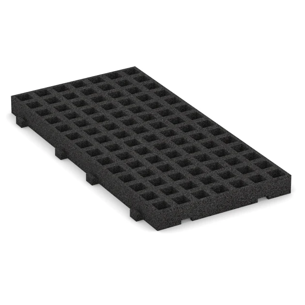 Fallschutz-Rasengittermatte von WARCO im Farbdesign Anthrazit mit den Abmessungen 100 × 50 × 6,5 cm. Produktfoto von Artikel 6114 in der Aufsicht von schräg vorne.