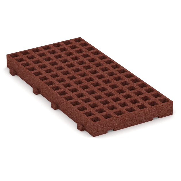Fallschutz-Rasengittermatte von WARCO im Farbdesign Ziegelrot mit den Abmessungen 100 × 50 × 8 cm. Produktfoto von Artikel 6119 in der Aufsicht von schräg vorne.