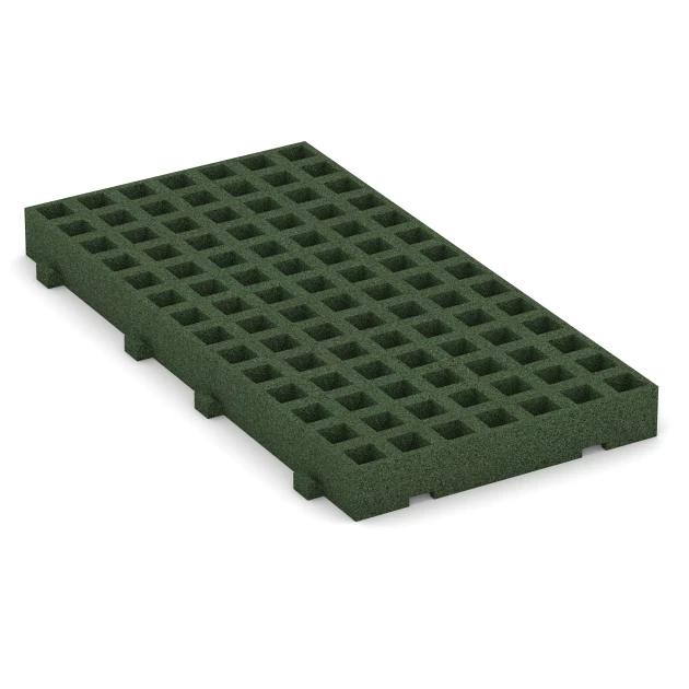 Fallschutz-Rasengittermatte von WARCO im Farbdesign Grasgrün mit den Abmessungen 100 × 50 × 8 cm. Produktfoto von Artikel 6120 in der Aufsicht von schräg vorne.