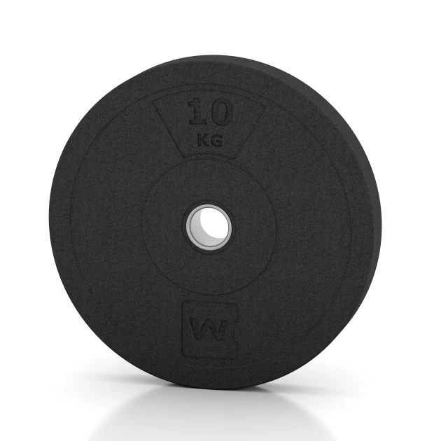 Bumper Plate – Hantelscheibe von WARCO im Farbdesign Anthrazit mit den Abmessungen 10 kg | ø 45,4 x 5,85 cm. Produktfoto von Artikel 6085 in der Aufsicht von schräg vorne.