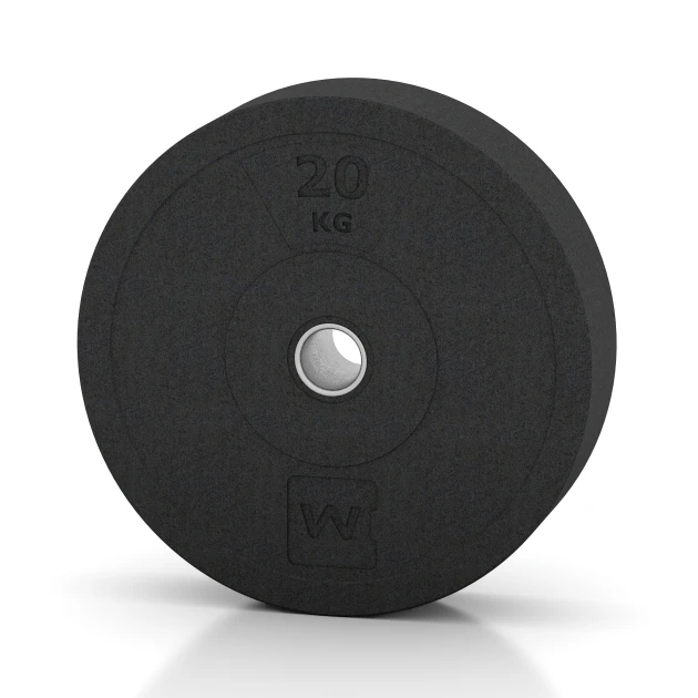 Bumper Plate – Hantelscheibe von WARCO im Farbdesign Anthrazit mit den Abmessungen 20 kg | ø 45,4 x 11,38 cm. Produktfoto von Artikel 6087 in der Aufsicht von schräg vorne.
