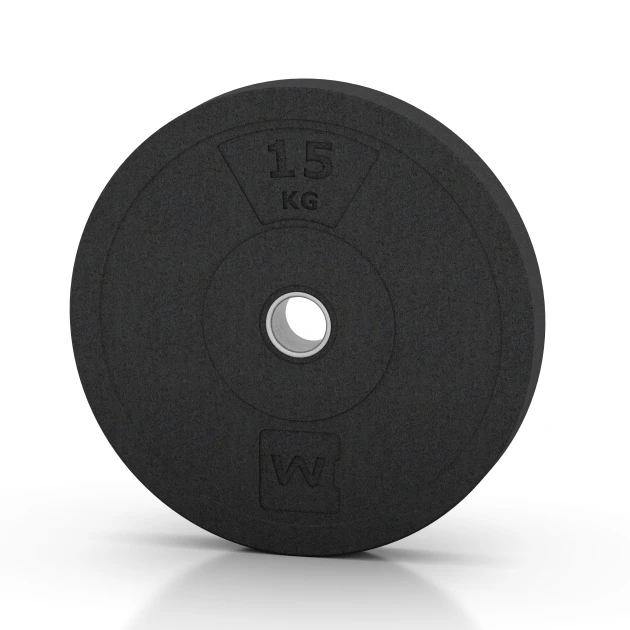 Bumper Plate Slim von WARCO im Farbdesign Anthrazit mit den Abmessungen 15 kg | ø 45,4 x 5,85 cm. Produktfoto von Artikel 6088 in der Aufsicht von schräg vorne.