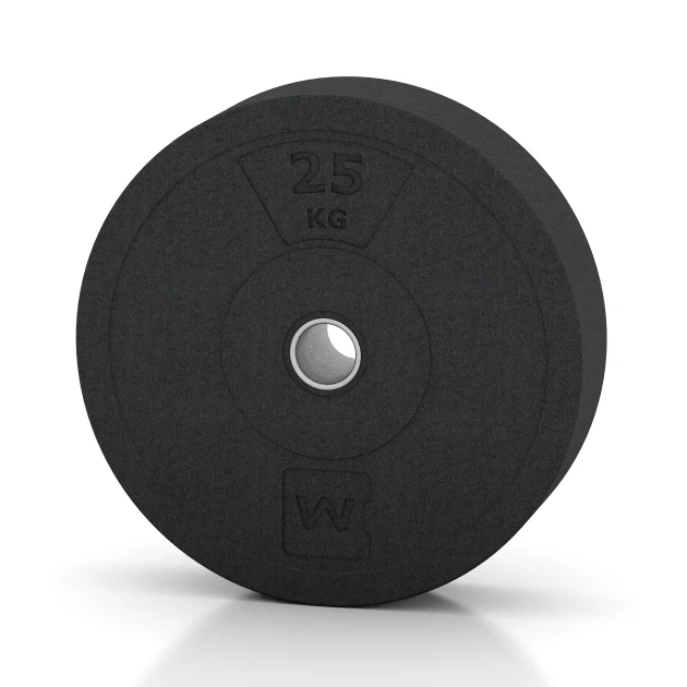 Bumper Plate Slim von WARCO im Farbdesign Anthrazit mit den Abmessungen 25 kg | ø 454 mm x 113,8 mm. Produktfoto von Artikel 6090 in der Aufsicht von schräg vorne.