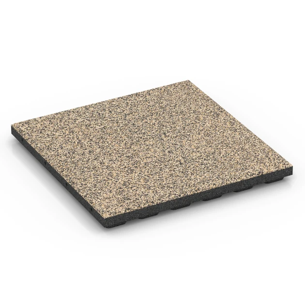 Fallschutzmatte EPDM – 120 cm von WARCO im Farbdesign Travertin mit den Abmessungen 50 x 50 x 4 cm | 0,25 m². Produktfoto von Artikel 6428 in der Aufsicht von schräg vorne.