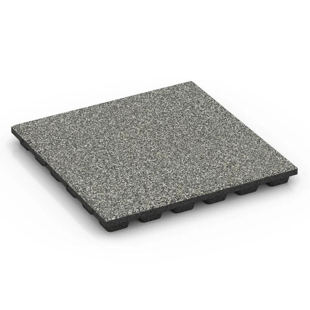 Fallschutzmatte EPDM – 160 cm von WARCO im Farbdesign Grauer Granit mit den Abmessungen 50 x 50 x 4,8 cm | 0,25 m². Produktfoto von Artikel 6432 in der Aufsicht von schräg vorne.