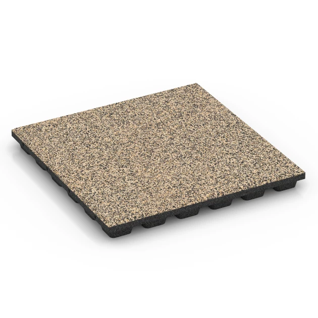 Fallschutzmatte EPDM – 160 cm von WARCO im Farbdesign Travertin mit den Abmessungen 50 x 50 x 4,8 cm | 0,25 m². Produktfoto von Artikel 6437 in der Aufsicht von schräg vorne.