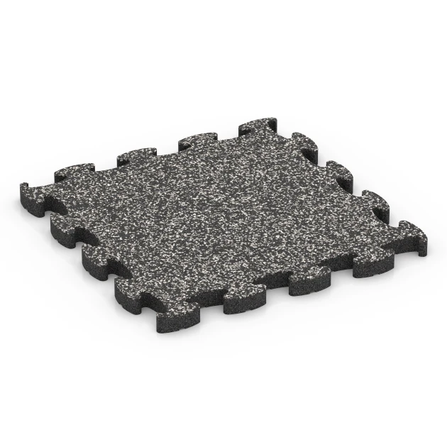 Fallschutz Puzzlematte von WARCO im Farbdesign Dunkelgrauer Granit mit den Abmessungen 46 x 46 × 2,8 cm. Produktfoto von Artikel 6931 in der Aufsicht von schräg vorne.