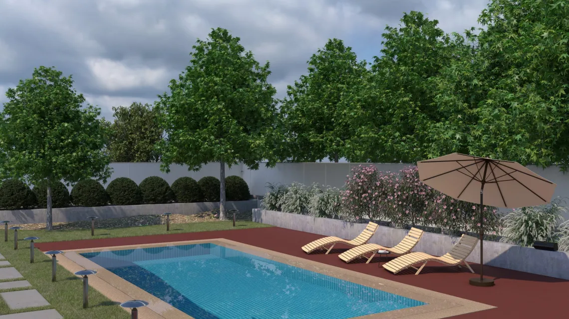 Beispielhafte Verlegung für den Artikel 5297 von WARCO - Poolfliese, Farbton Korallenrot in der Abmessung 500 x 500 x 30 mm.