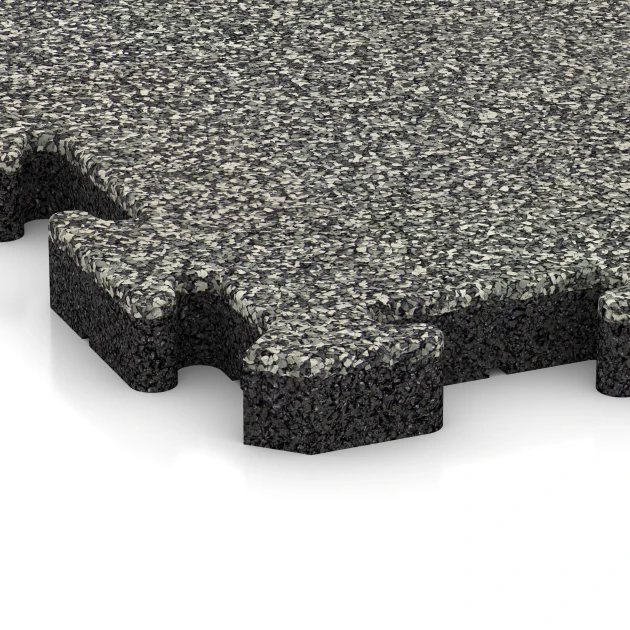 Detailaufnahme der Randausprägung von WARCO-Produkt 2849, Fallschutz-Puzzlematte, Format 50 x 50 x 4 cm | 0,25 m², Farbe Grauer Granit.