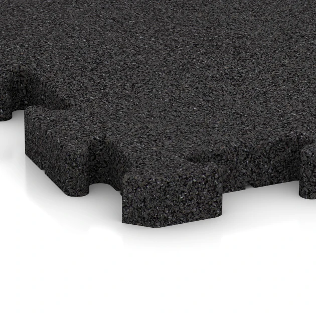 Detailaufnahme der Randausprägung von WARCO-Produkt 2960, Fallschutz-Puzzlematte, Format 500 x 500 x 40 mm, Farbe Anthrazit.