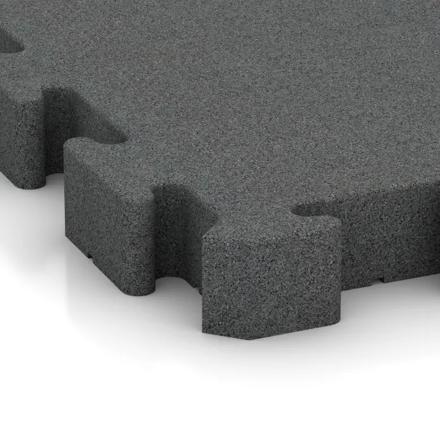 Detailaufnahme der Randausprägung von WARCO-Produkt 3195, Fitness-Bodenschutzmatte, Format 500 x 500 x 60 mm, Farbe Schiefergrau.