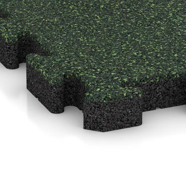 Detailaufnahme der Randausprägung von WARCO-Produkt 3115, Fitness-Bodenschutzmatte HD, Format 500 x 500 x 50 mm, Farbe Englischer Rasen.