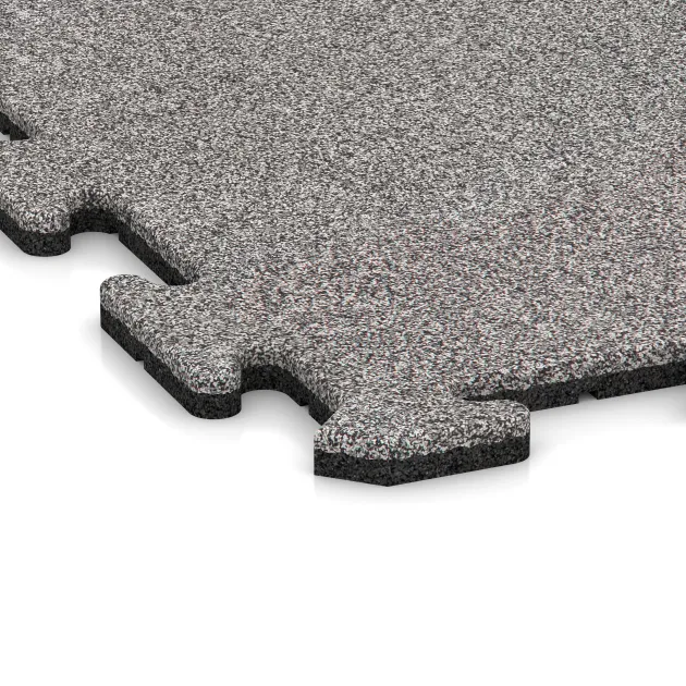 Detailaufnahme der Randausprägung von WARCO-Produkt 4605, Sportboden-Platte HD 1,8 cm, Format 1000 x 1000 x 18 mm, Farbe Grau Melange.