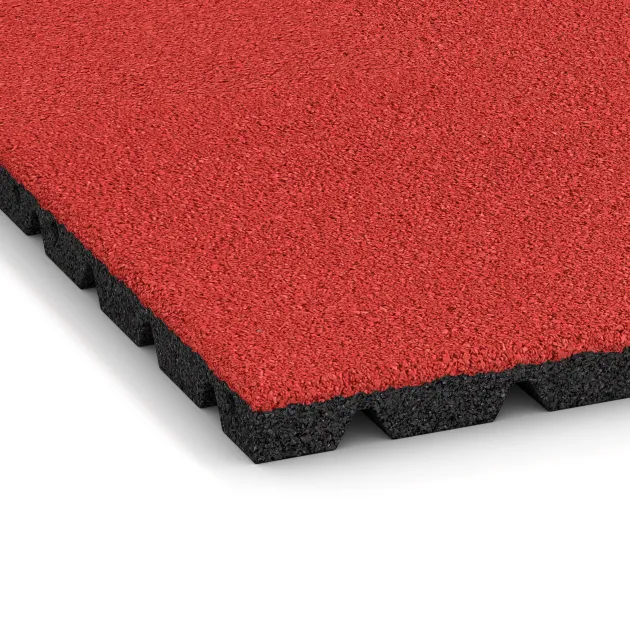 Detailaufnahme der Randausprägung von WARCO-Produkt 5474, Fallschutzplatte 3 cm - EN 1177 ≤ 100 cm, Format 500 x 500 x 30 mm, Farbe Rose.
