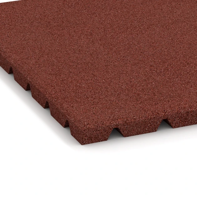Detailaufnahme der Randausprägung von WARCO-Produkt 0533, Balkon-Fliese, Format 50 × 50 × 2,5 cm, Farbe Ziegelrot.