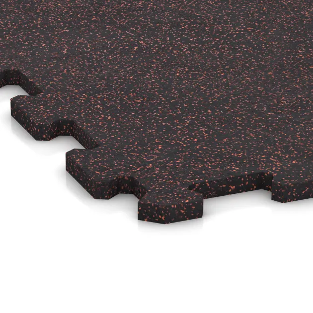Detailaufnahme der Randausprägung von WARCO-Produkt 1126, Fitnessboden Kompakt, Format 970 x 970 x 16 mm | 0,94 m², Farbe Leicht Rot Gesprenkelt.
