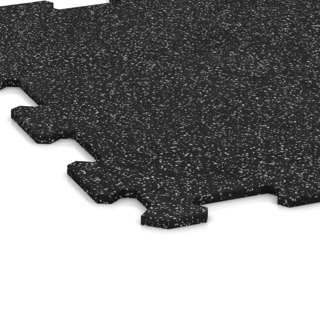 Detailaufnahme der Randausprägung von WARCO-Produkt 0920, Fitnessboden Kompakt, Format 485 x 485 x 8 mm | 0,235 m², Farbe Leicht Grau Gesprenkelt.