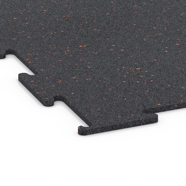 Detailaufnahme der Randausprägung von WARCO-Produkt 6450, Fitnessboden Kompakt, Format 100 × 100 × 0,8 cm, Farbe Leicht Rot Gesprenkelt.