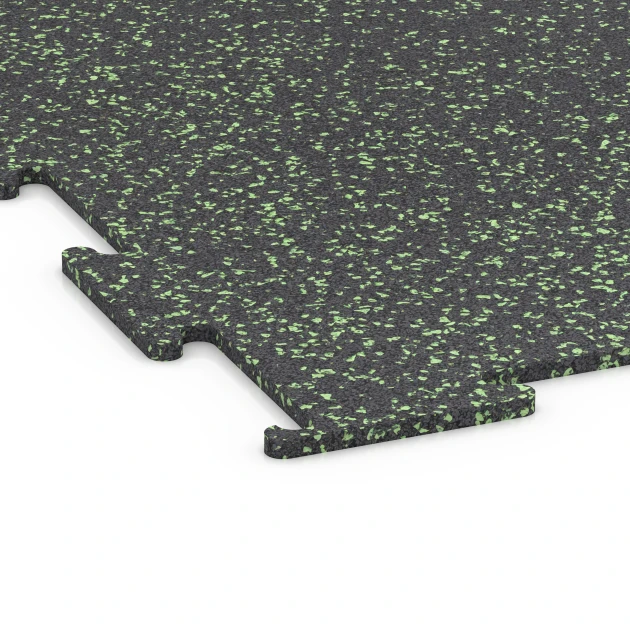 Detailaufnahme der Randausprägung von WARCO-Produkt 6459, Fitnessboden Kompakt, Format 50 × 50 × 0,8 cm, Farbe Leicht Grün Gesprenkelt.