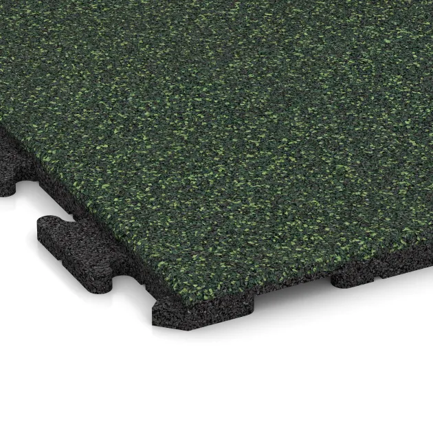 Detailaufnahme der Randausprägung von WARCO-Produkt 1601, Fitnessboden Gummi-Fliesen Classic, Format 1000 x 1000 x 30 mm, Farbe Englischer Rasen.