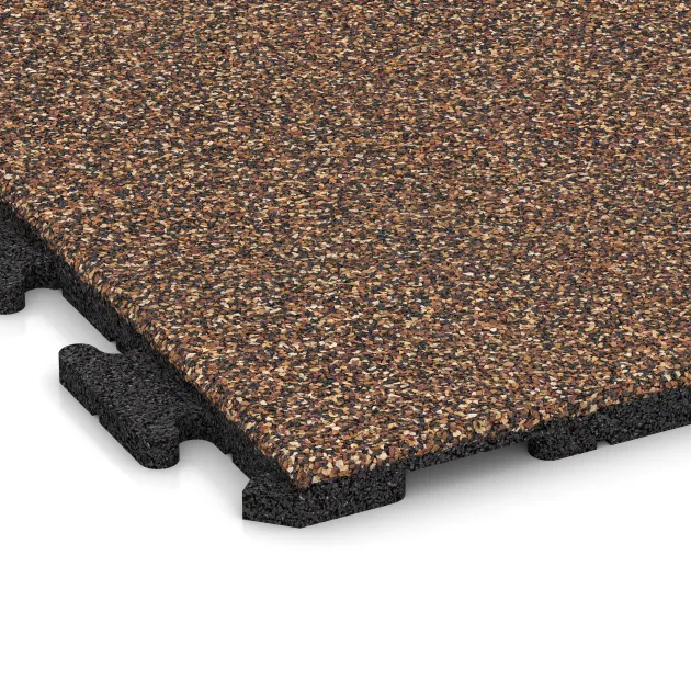 Detailaufnahme der Randausprägung von WARCO-Produkt 1603, Fitnessboden Gummi-Fliesen Classic, Format 1000 x 1000 x 30 mm, Farbe Bast & Borke.