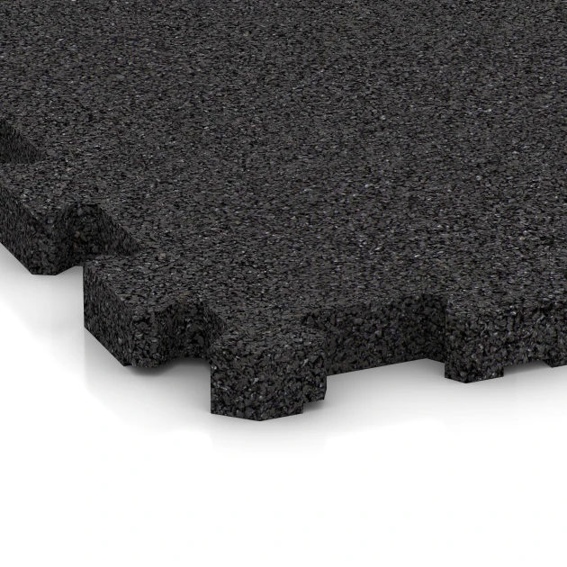 Detailaufnahme der Randausprägung von WARCO-Produkt 3741, Steinteppich-Klickfliese, Format 306 x 306 x 20 mm, Farbe Anthrazit.