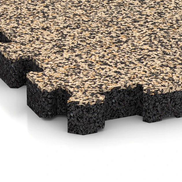 Detailaufnahme der Randausprägung von WARCO-Produkt 4253, Sportboden – fugenlos, Format 30,6 x 30,6 x 3 cm | 0,094 m², Farbe Travertin.