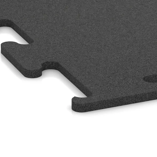 Detailaufnahme der Randausprägung von WARCO-Produkt 3750, Fitness Performance Elite Trainingsboden, Format 500 x 500 x 15 mm, Farbe Anthrazit.