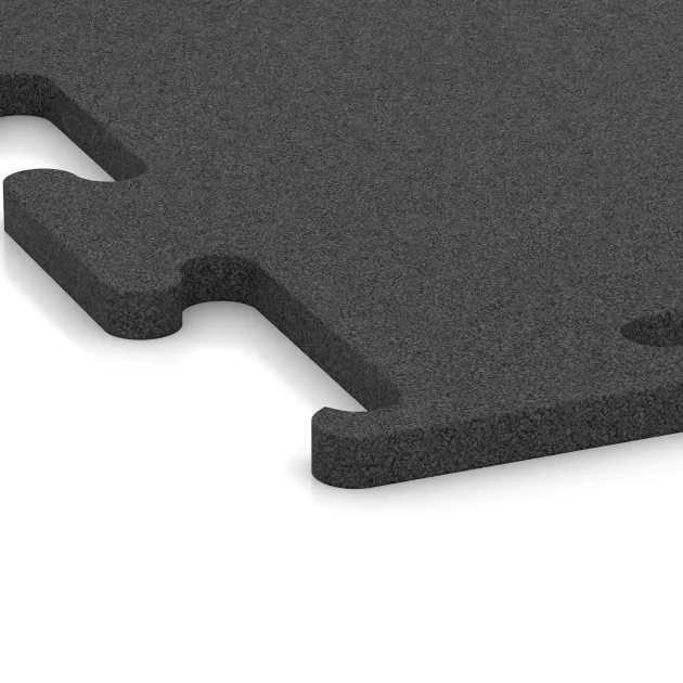 Detailaufnahme der Randausprägung von WARCO-Produkt 3751, Fitness Performance Elite Trainingsboden, Format 500 x 500 x 20 mm, Farbe Anthrazit.