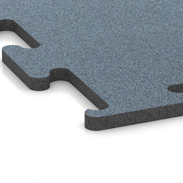 Detailaufnahme der Randausprägung von WARCO-Produkt 6168, Fitness Performance Elite Trainingsboden, Format 500 x 500 x 20 mm, Farbe Altsilber.