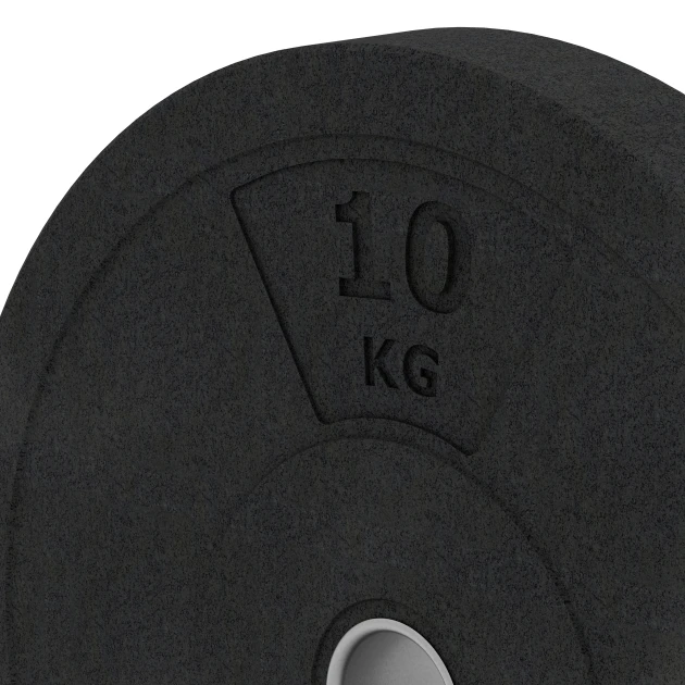 Detailaufnahme der Randausprägung von WARCO-Produkt 6085, Bumper Plate – Hantelscheibe, Format 10 kg | ø 45,4 x 5,85 cm, Farbe Anthrazit.