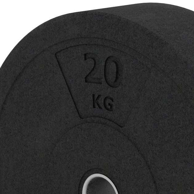 Detailaufnahme der Randausprägung von WARCO-Produkt 6087, Bumper Plate – Hantelscheibe, Format 20 kg | ø 45,4 x 11,38 cm, Farbe Anthrazit.