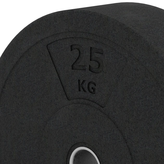 Detailaufnahme der Randausprägung von WARCO-Produkt 6090, Bumper Plate Slim, Format 25 kg | ø 454 mm x 113,8 mm, Farbe Anthrazit.