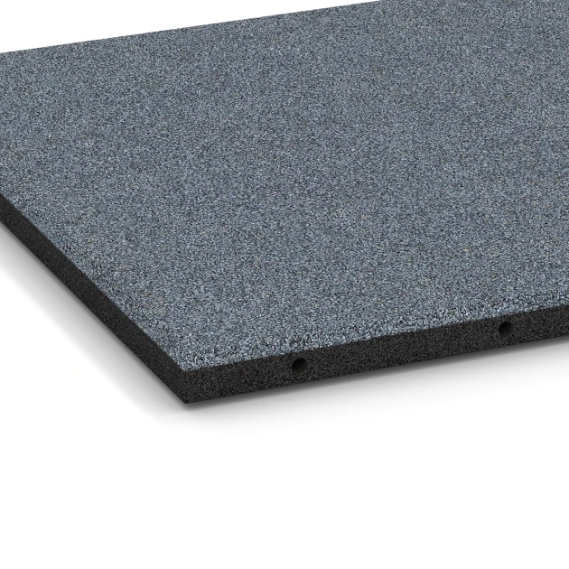 Detailaufnahme der Randausprägung von WARCO-Produkt 6130, Fallschutzplatte –  95 cm, Format 500 x 500 x 30 mm, Farbe Graphitgrau.