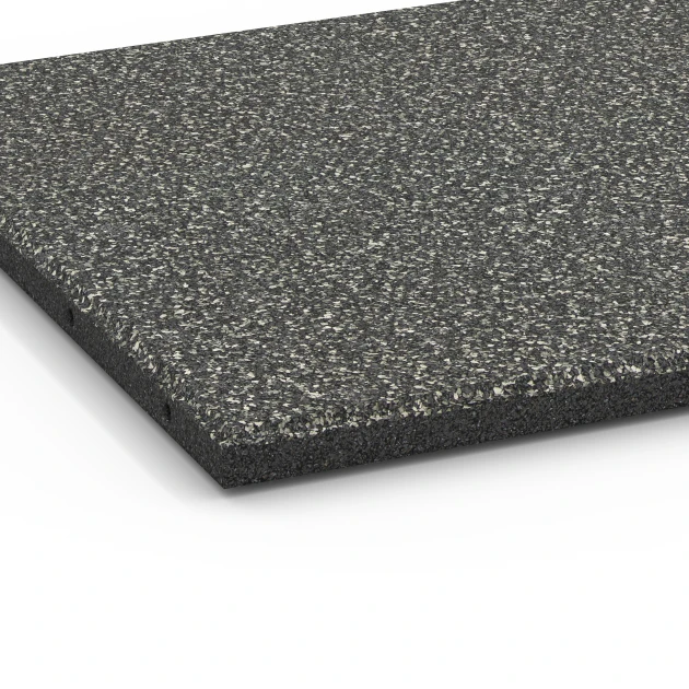 Detailaufnahme der Randausprägung von WARCO-Produkt 6413, Fallschutzmatte EPDM – 90 cm, Format 50 x 50 x 3 cm | 0,25 m², Farbe Dunkelgrauer Granit.
